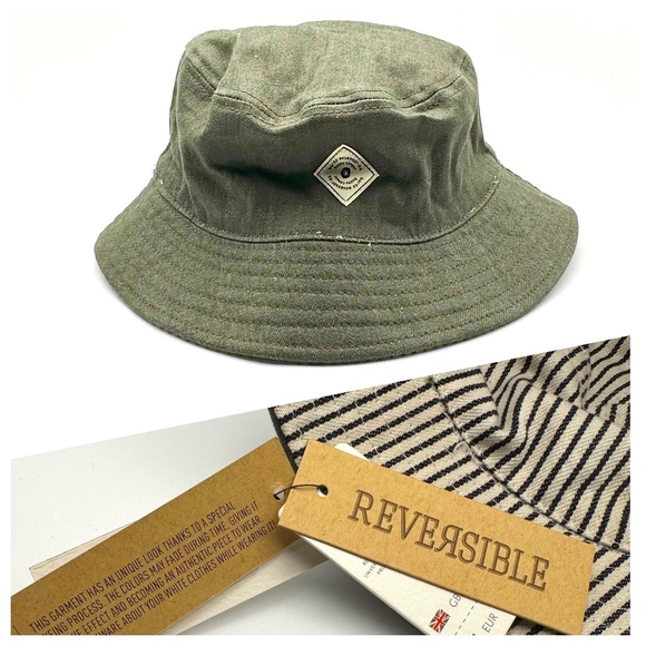 NWT Barts "Gecko" Reversible Bucket Hat Green Stripes Kids Sz 55 8 yrs - Picture 1 of 8